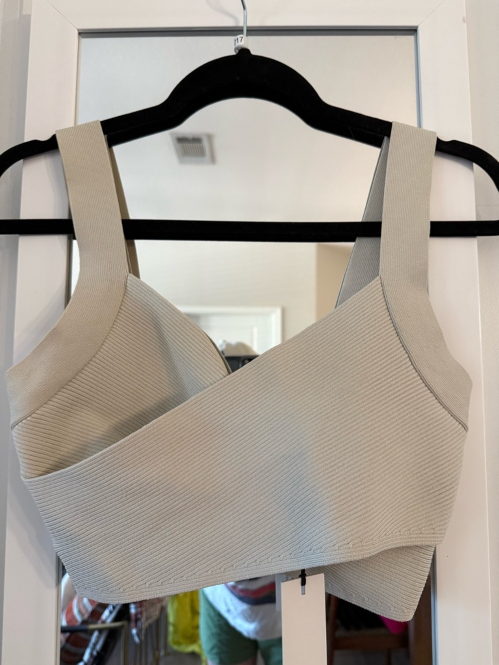 Aritzia Cropped Ribbed Wrap Tank Top in Light Beige